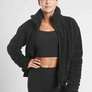 ATHLETA Willow Fleece Sherpa Jacket, Black SIZE L